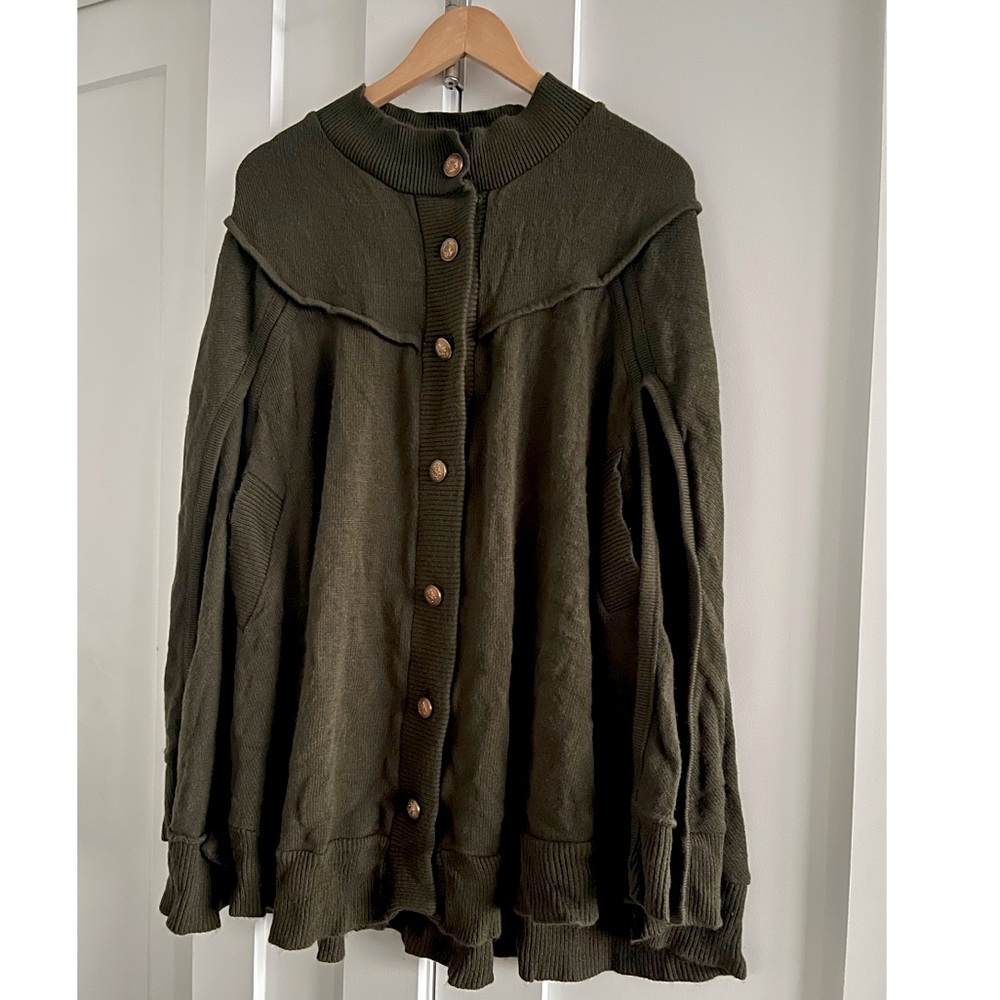 ASOS Olive Green Button-Front Knit Poncho Shrug